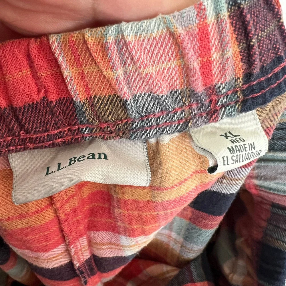LL Bean Flannel Pajama Pants Orange Plaid Print Drawstring Womens‎ XL